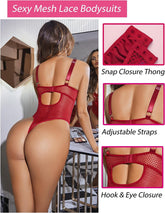 Avidlove Dessous-Body aus Netzstoff, Teddy, Bügel, Spitze, einteilig, Babydoll mit Druckknopf im Schritt, S-XXL